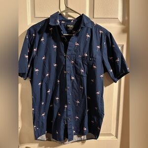 Hurley Men’s‎ Navy Blue Flamingo Pattern Short Sleeve Button Down Size Small